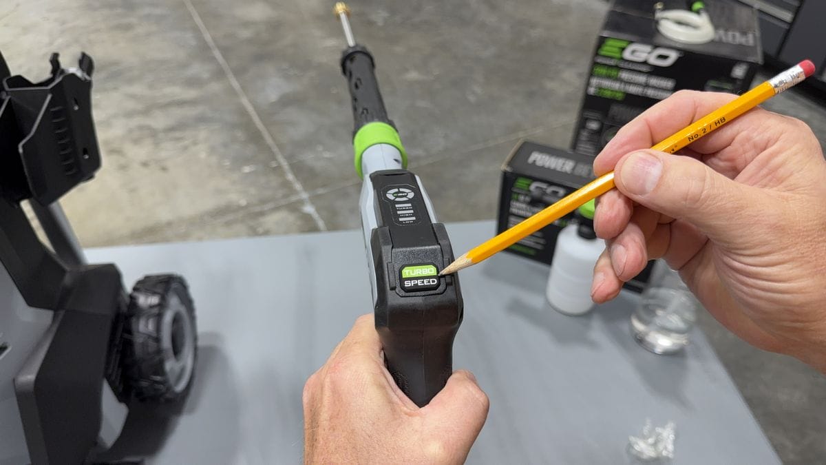EGO Pressure Washer turbo speed button on spray gun