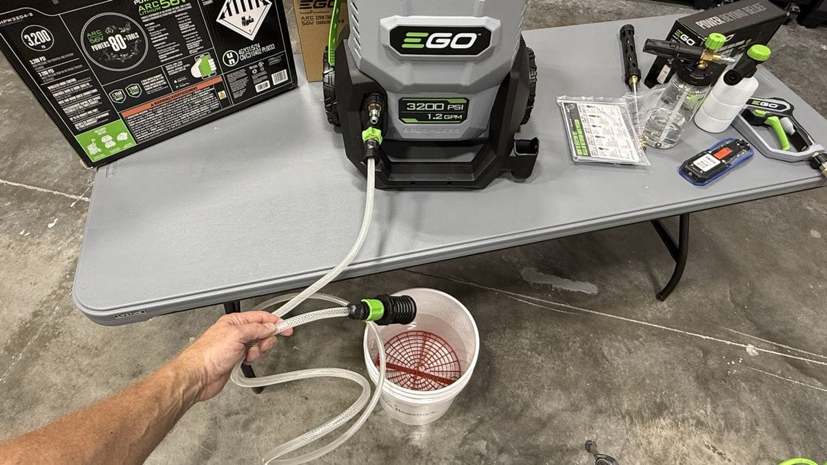 Attaching siphon hose to EGO Pressure Washer