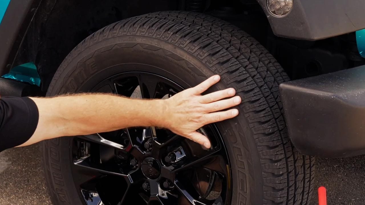 Browned tires requiring heavy cleaning