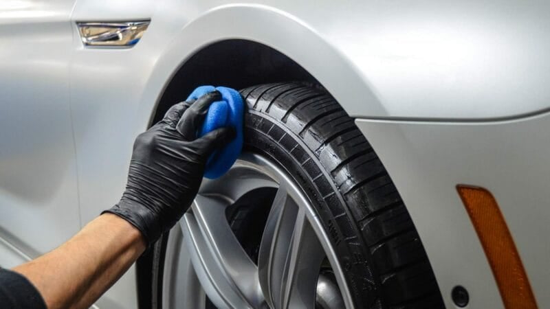 tire dressing being applied