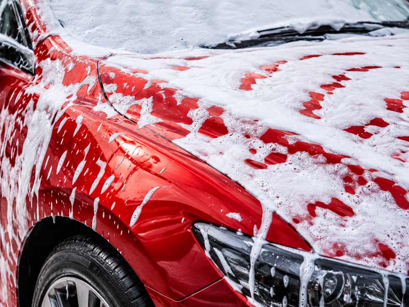pH balanced wash soap on glossy finish car