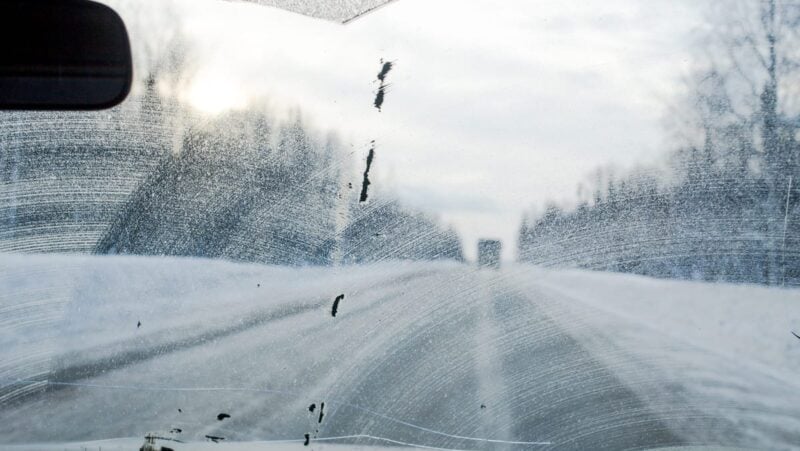 Cloudy streaky windshield winter that needs windshield ceramic coating