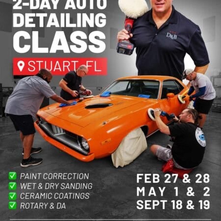 Mike Phillips 2027 two-day auto detailing classes in Stuart, Florida: February 27–28, May 1–2, and September 18–19.