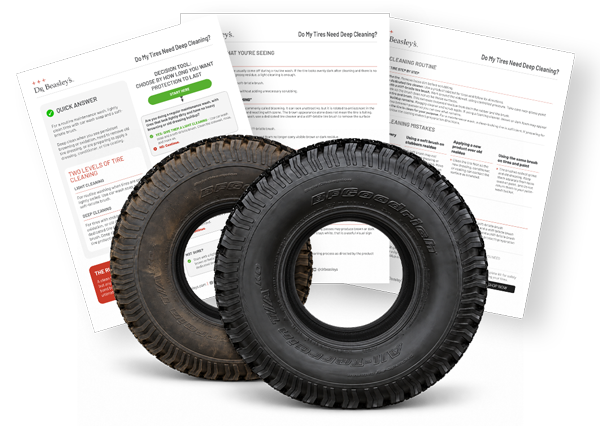 Preview of the three-page tire deep cleaning guide with dirty and clean tires.
