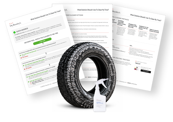 Preview of the three-page tire cleaning solution guide with a foamy tire and cleaner bottle.