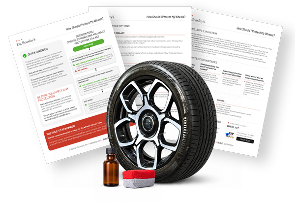 Preview of the three-page wheel protection guide with a wheel, coating bottle and applicator.