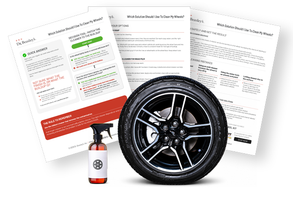 Preview of the three-page wheel cleaner guide with a black wheel and wheel cleaner bottle.